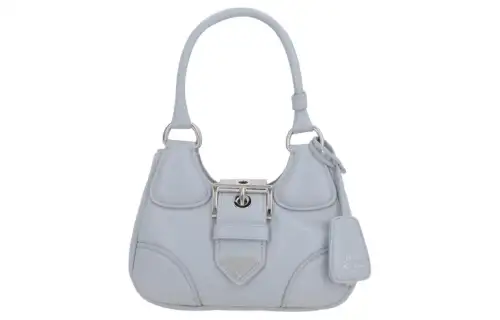 PRADA Moon Leather Shoulder Bag, Crescent Bag, Shoulder Bag, Crossbody Bag, Handbag Women's Light Blue