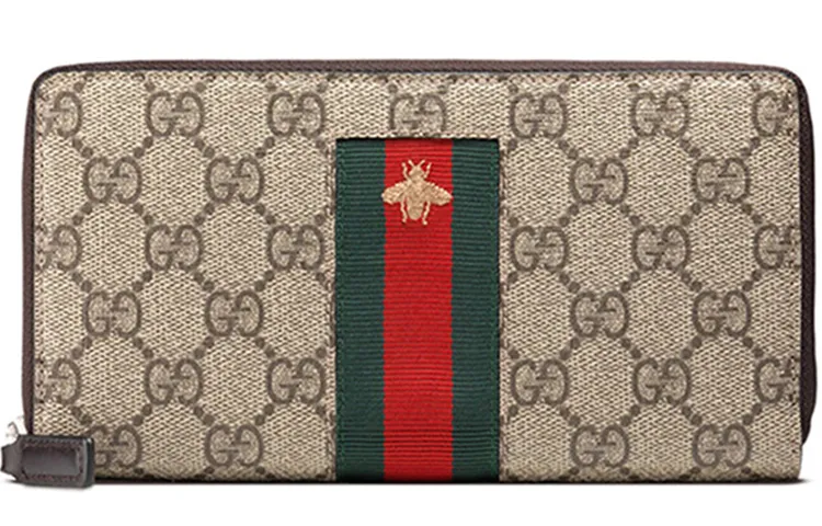 GUCCI Canvas With Leather Wallet Men's Beige/Ebony