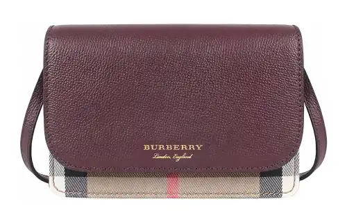 Burberry Cotton Linen Blend With Cow Leather Small Square Bag, Shoulder Bag, Crossbody Bag Regular Women's Burgundy