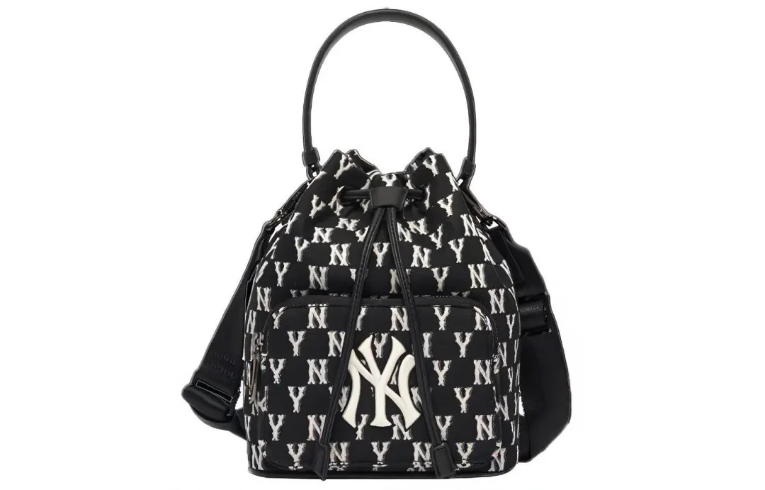 MLB Monogram Collection Polyester Bucket Bag, Handbag, Shoulder Bag, Crossbody Bag Regular Unisex Black