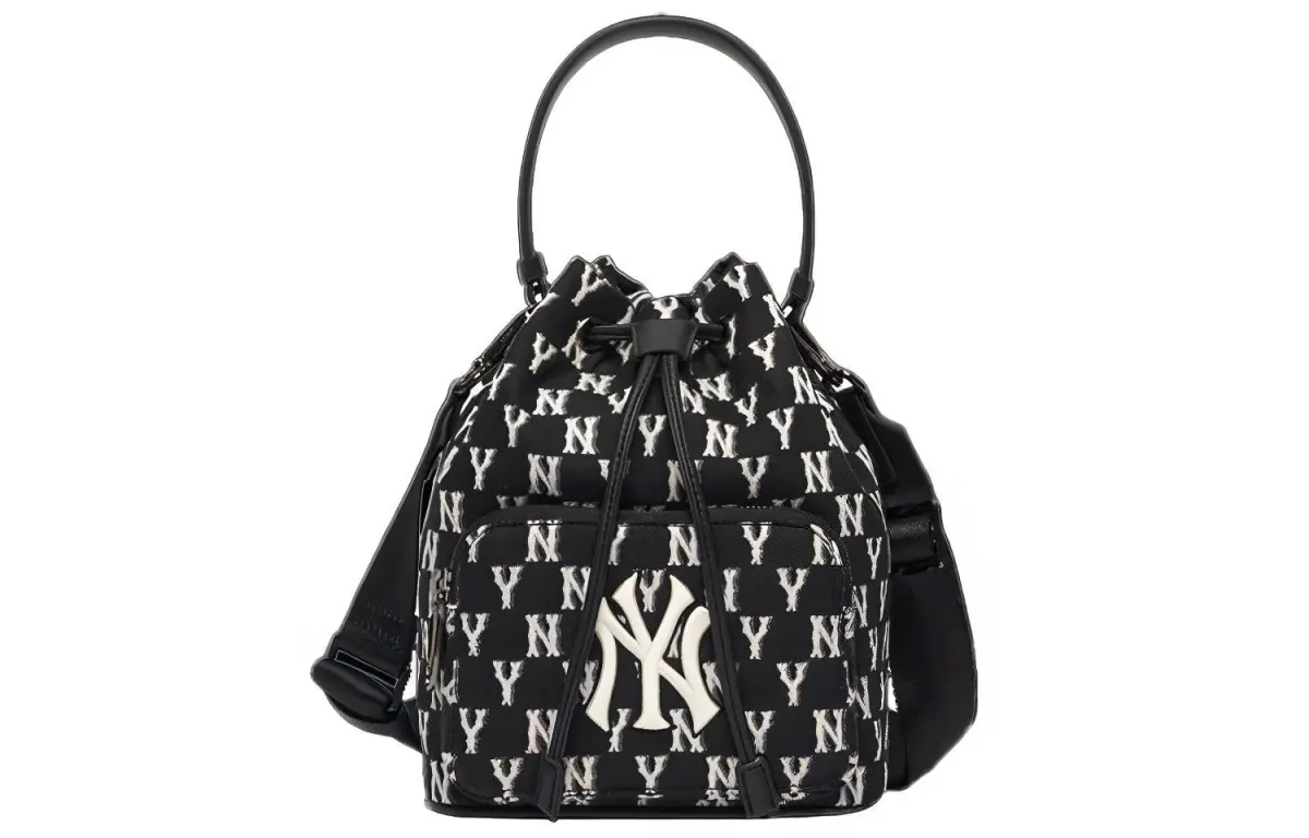 MLB Monogram Polyester Bucket Bag, Handbag, Shoulder Bag, Crossbody Bag Regular Unisex Black