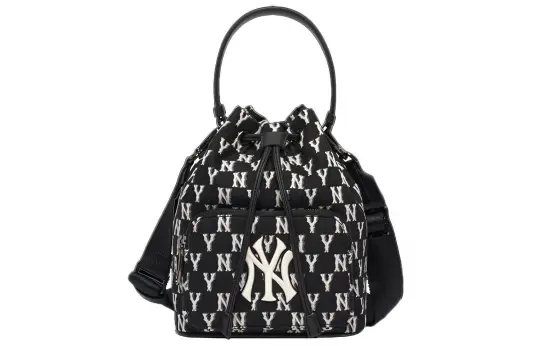 MLB Monogram Collection Polyester Bucket Bag, Handbag, Shoulder Bag, Crossbody Bag Regular Unisex Black