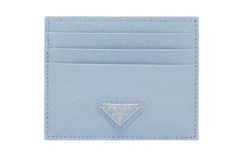 PRADA Saffiano Leather Card Holder Women's Light Blue