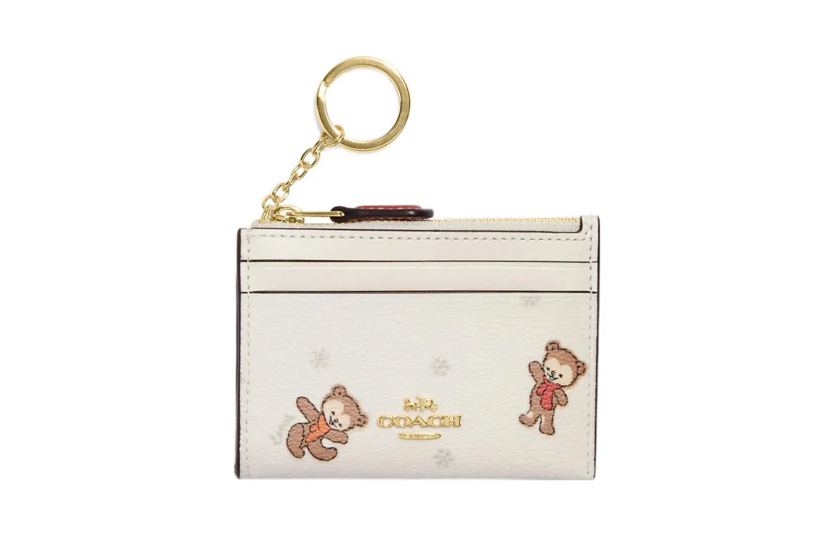 COACH Skinny Id Case Coated Canvas With Smooth Leather Document Bag, Card Holder Mini Women's Chalk White