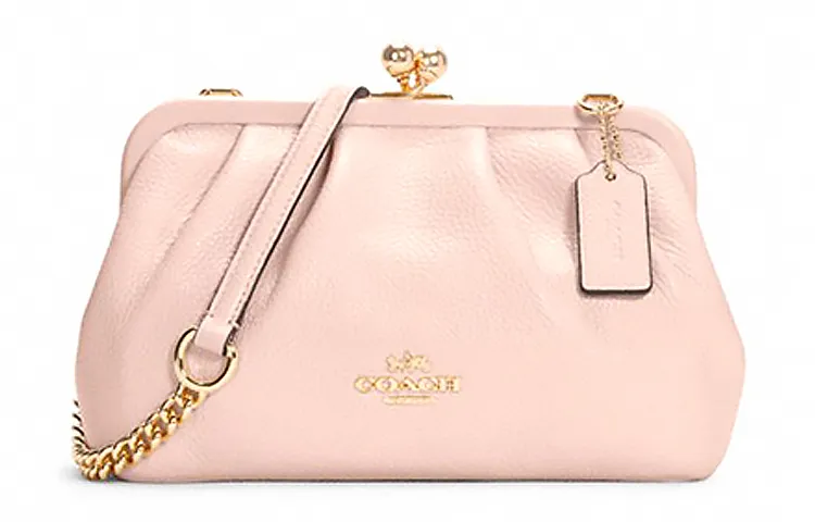 COACH Kisslock Cow Leather Crossbody Bags Women's Cherry Blossom Pink