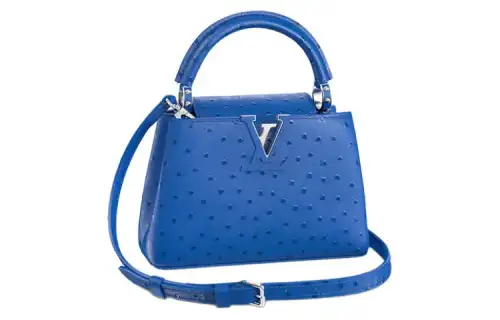 LOUIS VUITTON Capucines Ostrich Leather Kapsyn Handbag, Shoulder Bag, Crossbody Bag Mini Women's Sapphire Blue