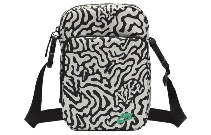 Nike Heritage Recycled Polyester Shoulder Bag, Crossbody Bag Men's Black & Coconut Milk & Stadium Green