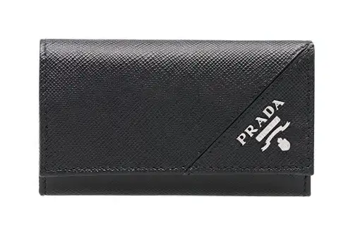 PRADA Saffiano Cow Leather Key Pouch Unisex Black
