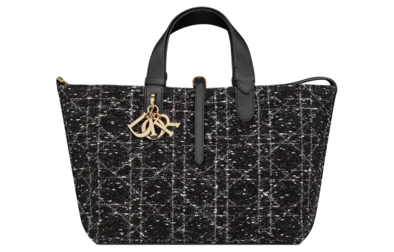 DIOR Toujours Tweed Embroidery Handbag, Shoulder Bag Medium Women's Black