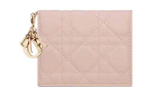 DIOR Lady Dior Lambskin Wallet Mini Women's Light Pink