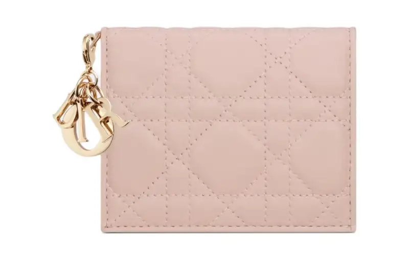 DIOR Lady Dior Lambskin Wallet Mini Women's Light Pink