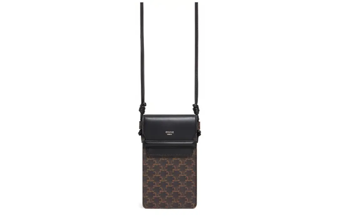 CELINE Triomphe Sheepskin Crossbody Bag With Cell Phone Pouch Women's Black
