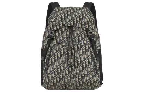 DIOR 8 Oblique Printed Fabric Backpack Men's Beige & Black