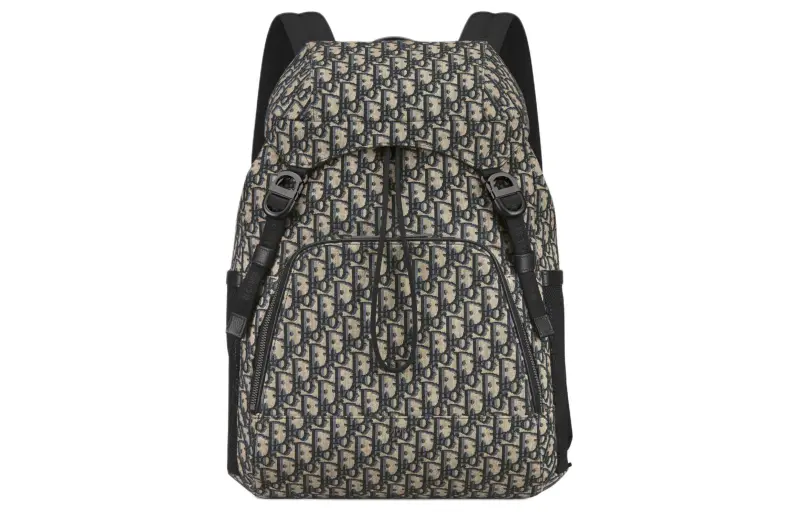 DIOR 8 Oblique Printed Fabric Backpack Men's Beige & Black