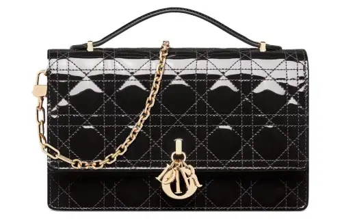 DIOR My Dior Patent Leather, Cow Leather Shoulder Bag, Crossbody Bag, Handbag Women's Black