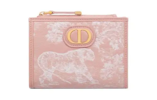 DIOR 30 Montaigne Toile De Jouy Jacquard Fabric Wallet Women's Pink
