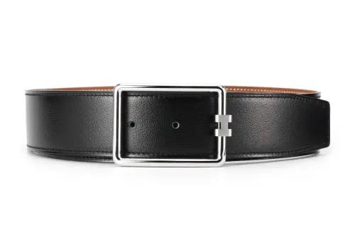 HERMES Tube H Calfskin Leather Belts Men's Width 3.8cm