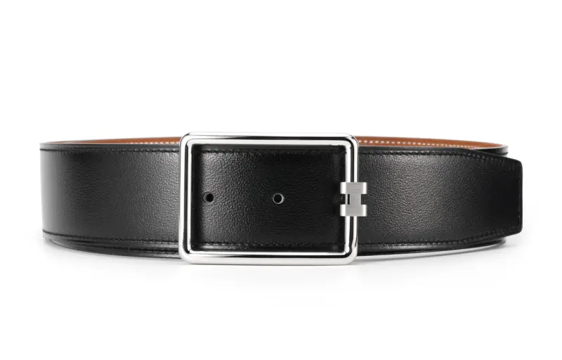 HERMES Tube H Calfskin Leather Belts Men's Width 3.8cm