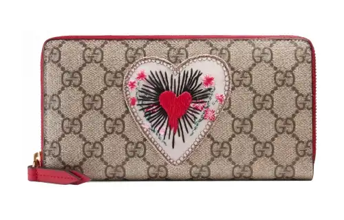 GUCCI Canvas With Leather Wallet Women's Ebony/Red