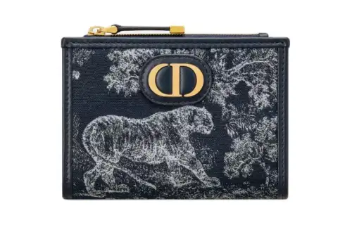 DIOR 30 Montaigne Toile De Jouy Reverse Jacquard Fabric Wallet Women's Black