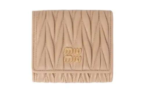 MIU MIU Matelassé Leather Wallet Small Women's Sand Beige Yellow