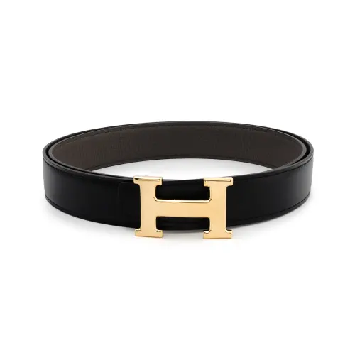 HERMES Constance Metal Calfskin Leather Belts Men's Width 3.2cm