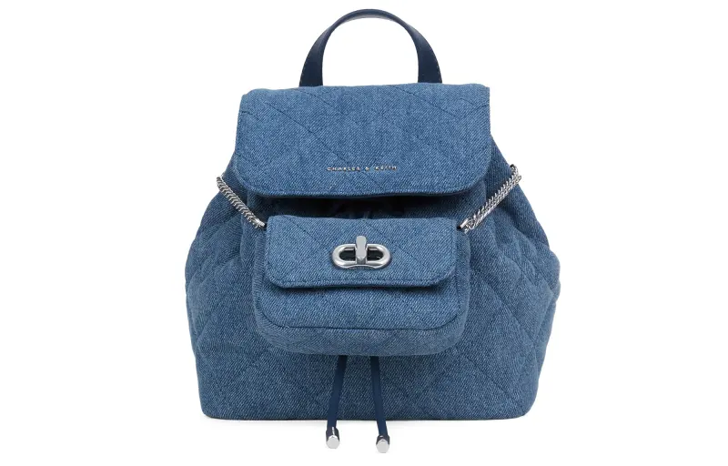 CHARLES&KEITH Fabric Backpack Combo Bag Small Women's Dark Denim Blue