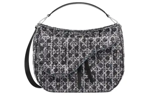 DIOR Saddle Wicker Pattern Tweed Handbag, Shoulder Bag Men's Marine Blue