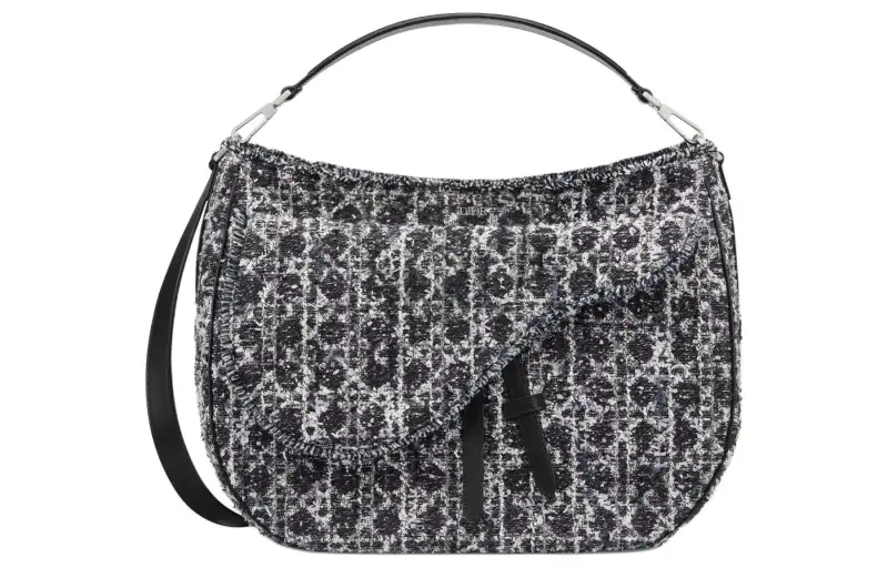 DIOR Saddle Wicker Pattern Tweed Handbag, Shoulder Bag Men's Marine Blue