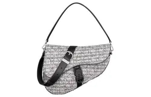 DIOR Saddle Wicker Pattern Tweed Saddle Bag, Portable Crossbody Bag, Shoulder Bag Men's Silver