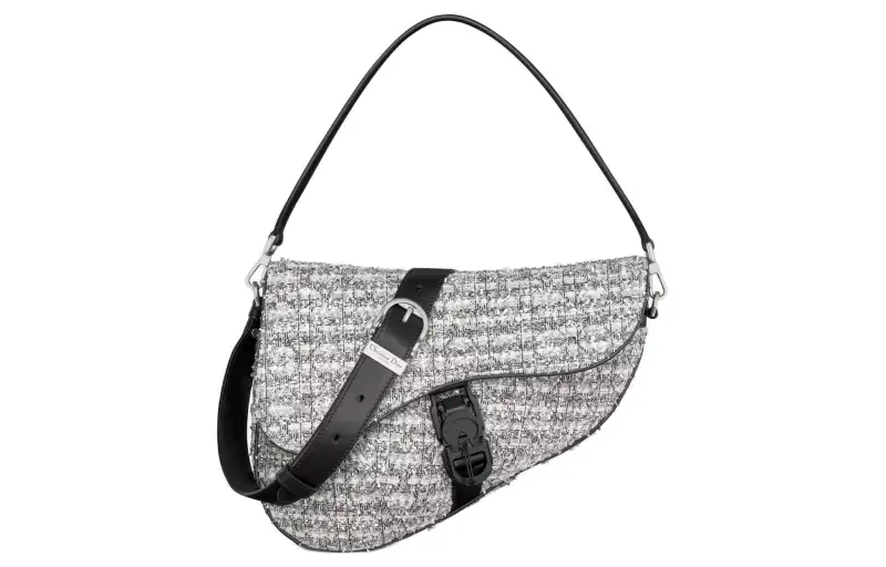 DIOR Saddle Wicker Pattern Tweed Saddle Bag, Portable Crossbody Bag, Shoulder Bag Men's Silver