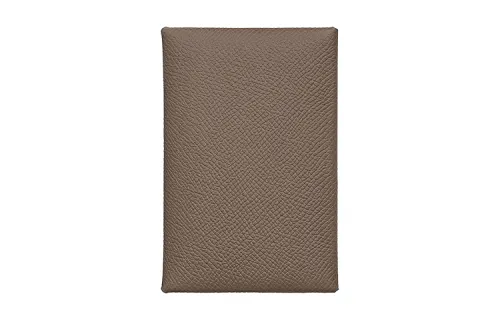 HERMES Calvi Duo Calfskin Card Holder, Wallet Unisex Elephant Gray