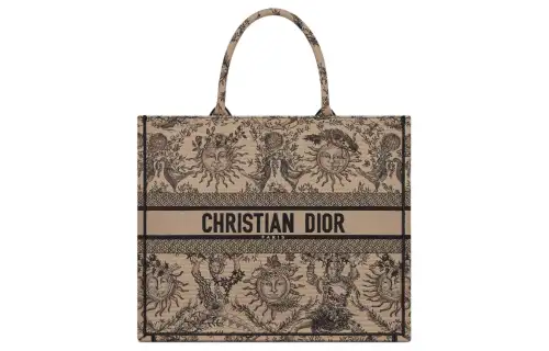 DIOR BookTote Soleil Jouy Print Embroidery Tote Bag, Shopping Bag, Shoulder Bag, Handbag Large Women's Beige & Black