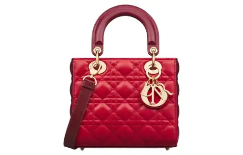 DIOR Lady Dior Cangrid Lambskin Handbag, Shoulder Bag, Crossbody Bag, Handbag Small Women's Garnet Red Burgundy
