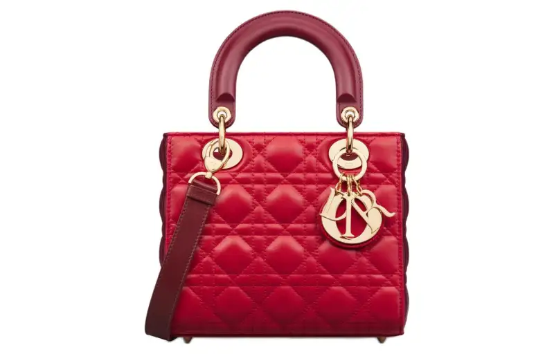 DIOR Lady Dior Cangrid Lambskin Handbag, Shoulder Bag, Crossbody Bag, Handbag Small Women's Garnet Red Burgundy