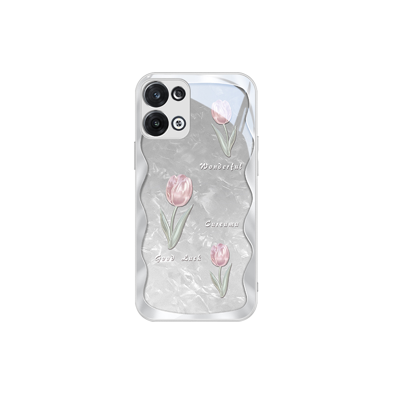 Ten Cents US, MSMF glass material, internet celebrity fresh ins style tulip simple and advanced mobile phone case suitable for OPPORENO11/10/9PRO+/FINDX7/X6PRO/X5/K10PRO/K11 cute style