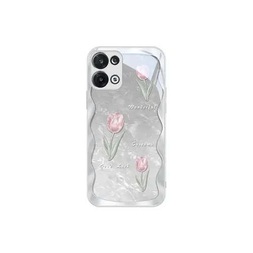 Ten Cents US, MSMF glass material, internet celebrity fresh ins style tulip simple and advanced mobile phone case suitable for OPPORENO11/10/9PRO+/FINDX7/X6PRO/X5/K10PRO/K11 cute style