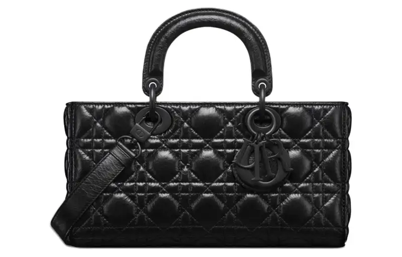DIOR Lady D JOY Pleated Vine Pattern Calfskin Shoulder Bag, Crossbody Bag, Handbag Medium Women's Black