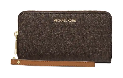 MICHAEL KORS Coated Canvas With Leather Wallet Large Women's Dark Brown