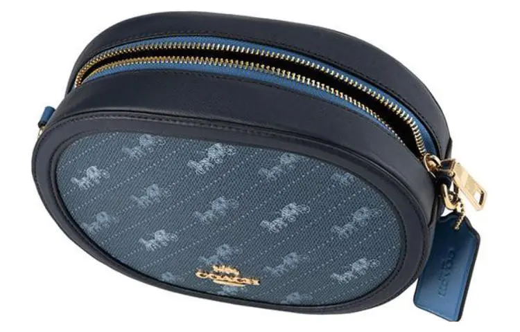 COACH Leather Round Camera Bag Crossbody Bag Shoulder Bags Small Women's Marine Blue