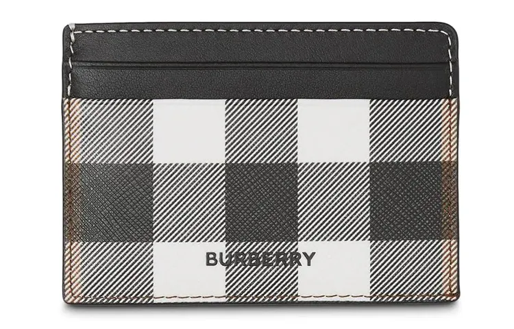Burberry Checkerboard Leather Card Holder Wallet Unisex Black White