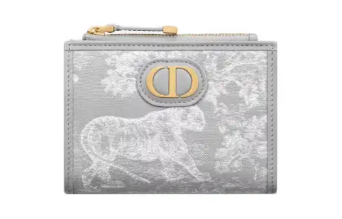 DIOR 30 Montaigne Toile De Jouy Jacquard Fabric Wallet Women's Gray