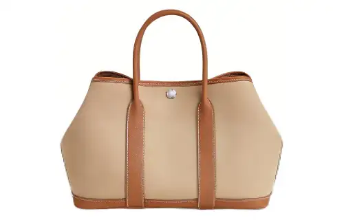 HERMES Garden Party Canvas And Negonda Calfskin Handbag 34 Women's Beige Gold