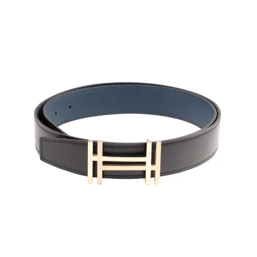 HERMES H Au Carre Calfskin Leather Belts Men's Width 3.2cm