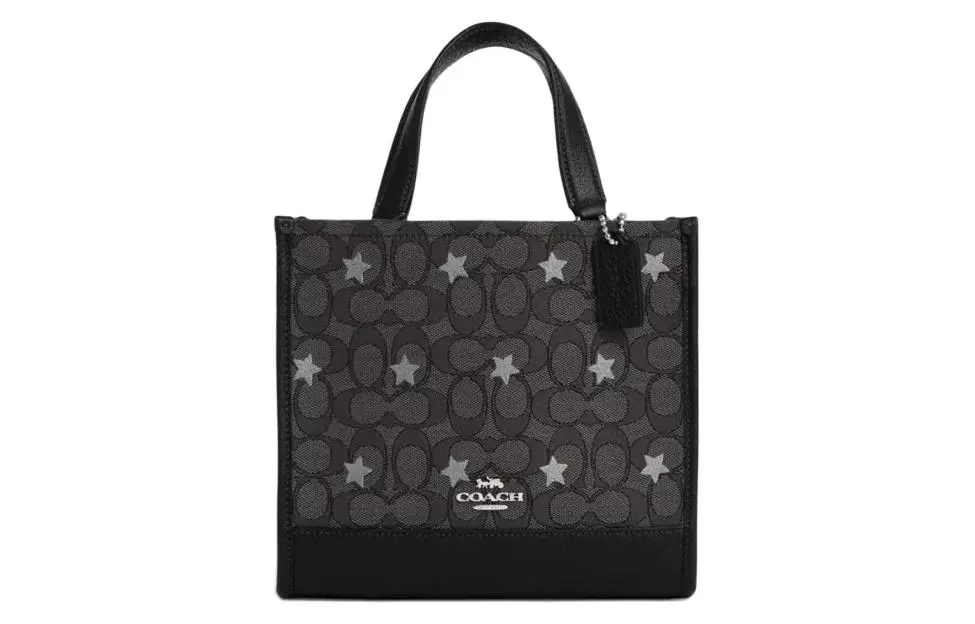 COACH Dempsey Leather Sheet Music Bag Tote Handbag Small Women's Gray & White Stars