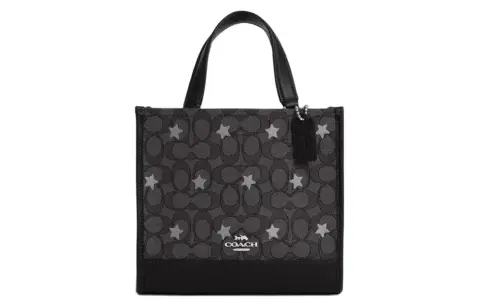 COACH Dempsey Leather Sheet Music Bag Tote Handbag Small Women's Gray & White Stars