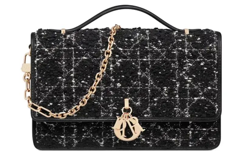 DIOR Wicker Pattern Tweed Shoulder Bag, Crossbody Bag, Handbag Women's Black