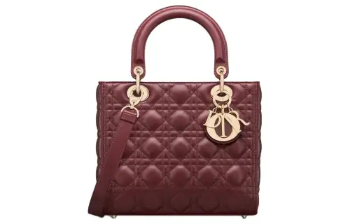 DIOR Lady Dior Wicker Pattern Lambskin Handbag, Shoulder Bag, Crossbody Bag, Handbag Medium Women's Burgundy