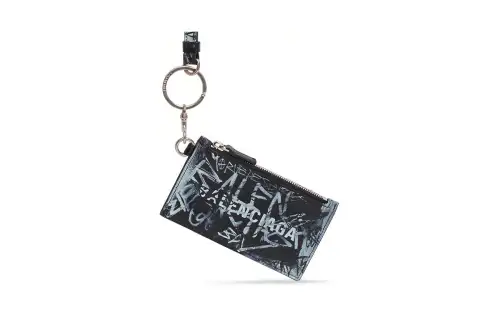 Balenciaga Cash Sheepskin Leather Lanyard Card Holder Women's Black/White