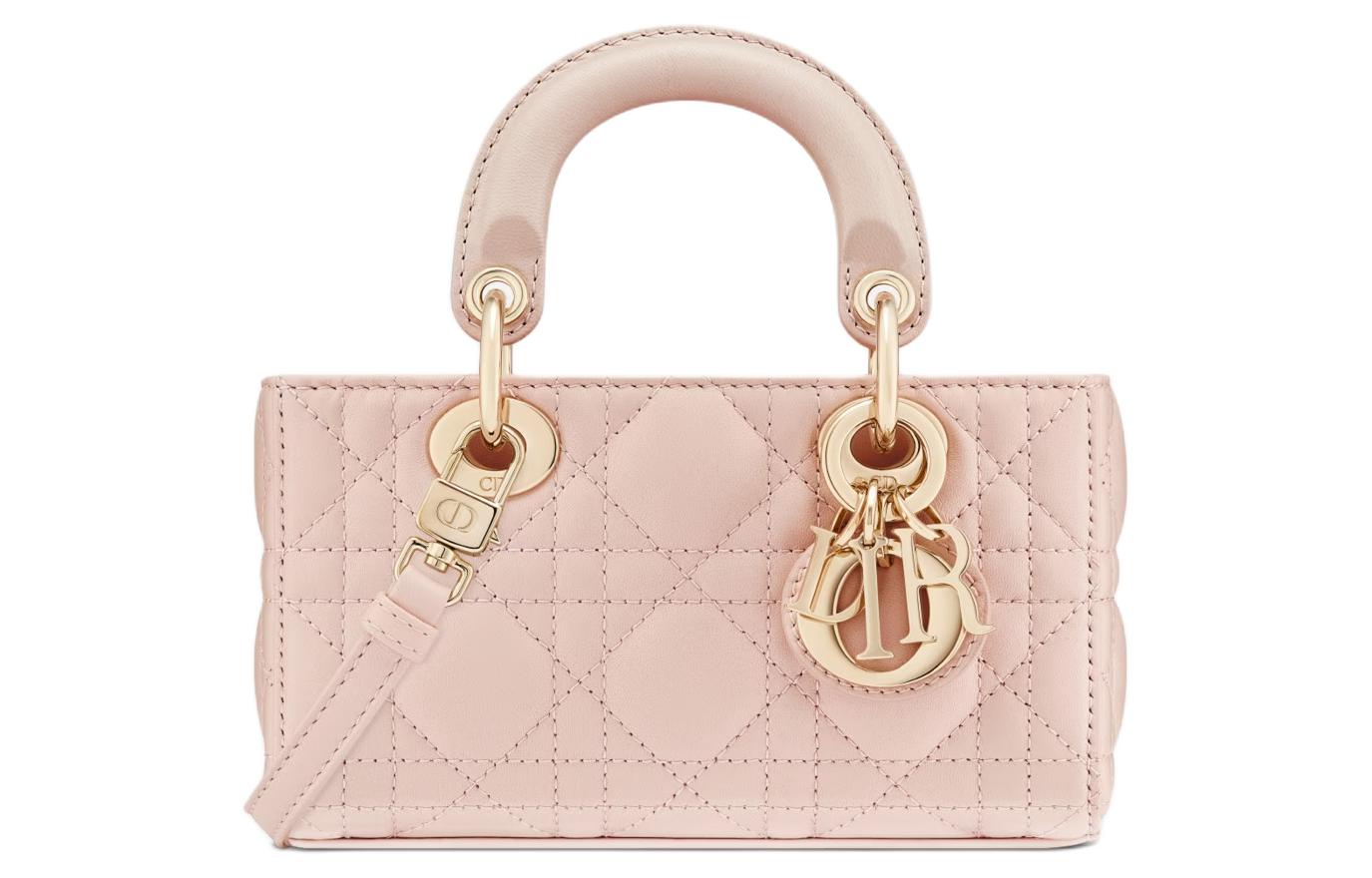 DIOR Dior Lady D-Joy Metal Finish Pendant Detachable Chain Shoulder Crossbody Cannage Sheep Leather Handbag Super Mini Women's Rouge Pink